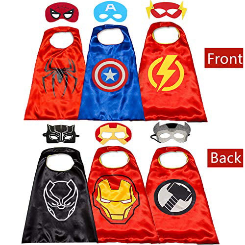 Superhero Capes for Kids with Eye Mask Reversible Dual Color Halloween Cape